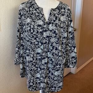 Women’s CJ Banks Black/White Floral Blouse Size 1X